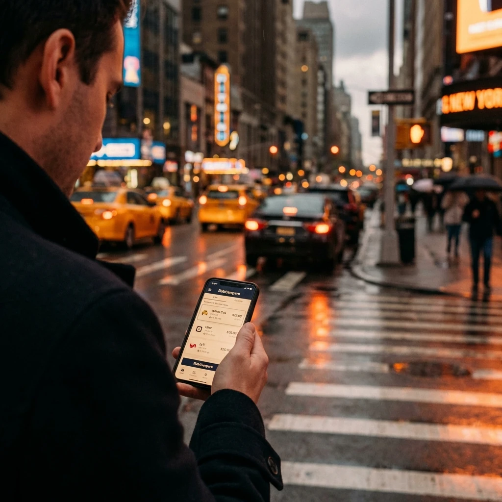 Comparing rideshare fares on a smartphone in NYC